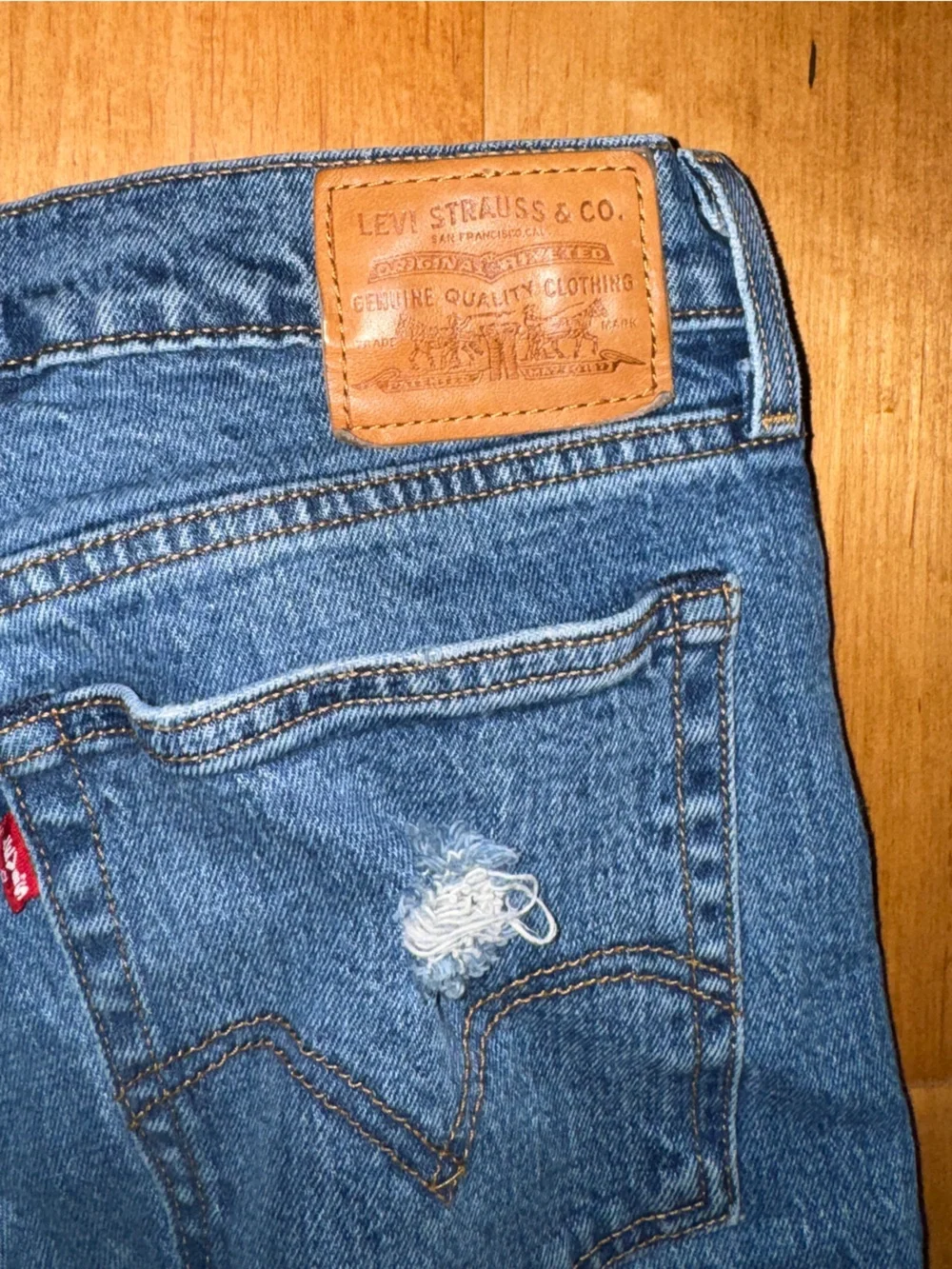 Levi’s Wedgie Full Length Ripped Jeans Cotton Medium Wash High Waist Straight - Picture 10 of 11